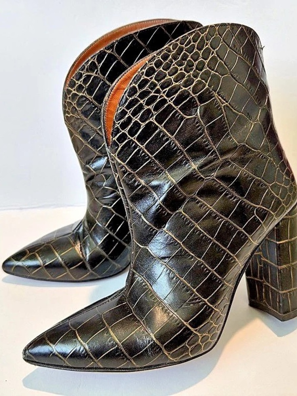 Paris Texas Crocodile Print Ankle Boots Black & Brown EU 36
